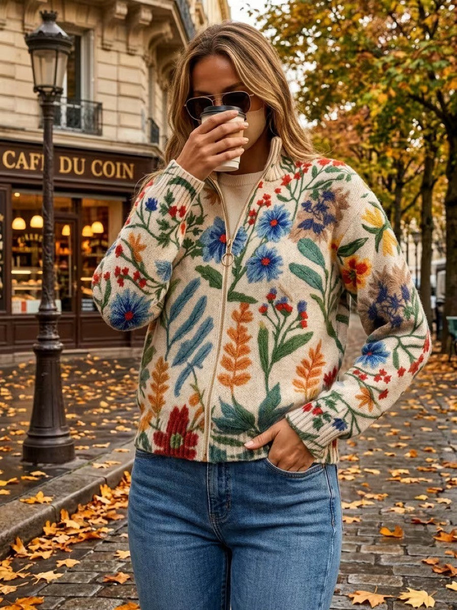 Elise - Cardigan zippé floral de jardin botanique