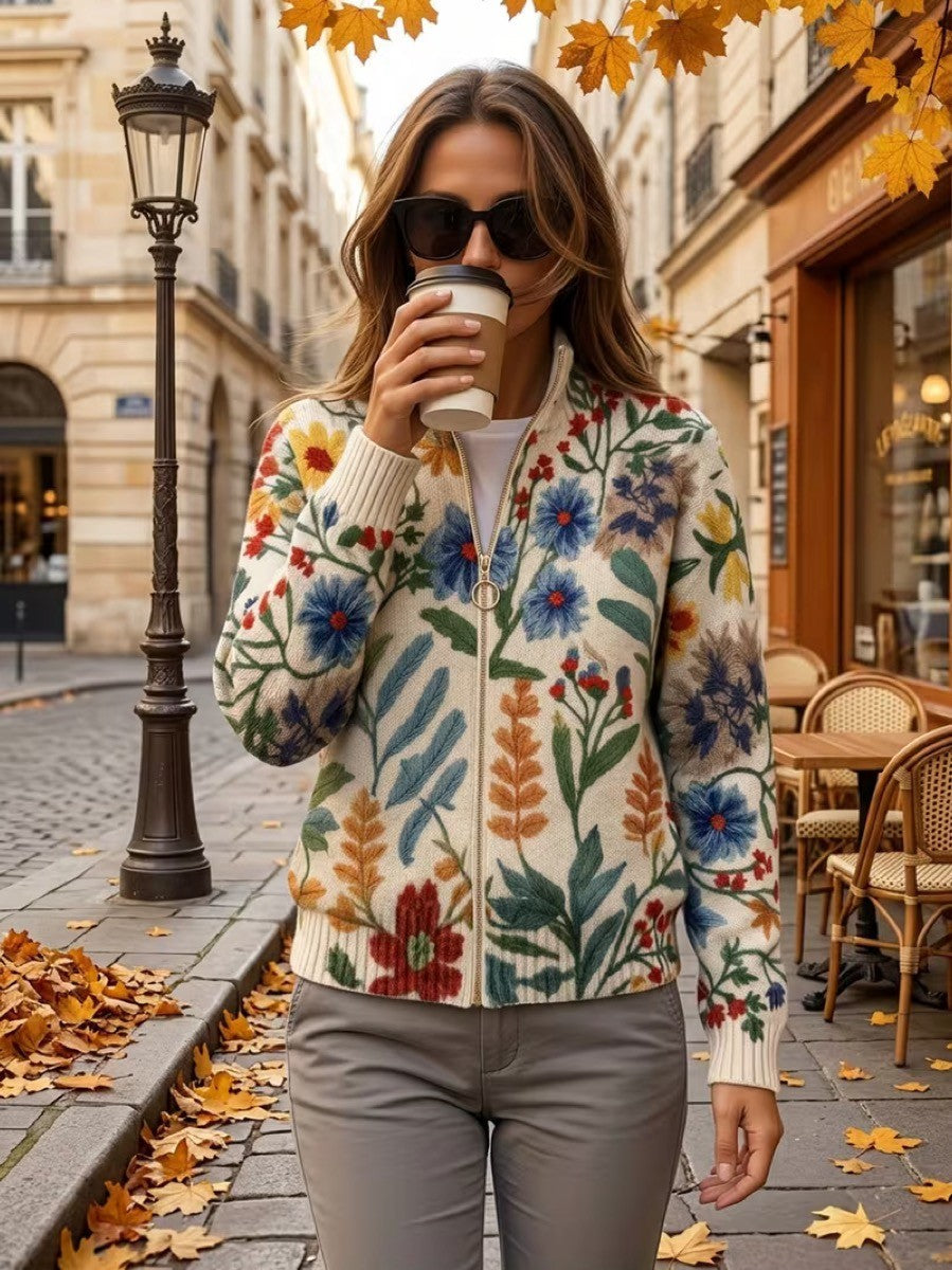 Elise - Cardigan zippé floral de jardin botanique