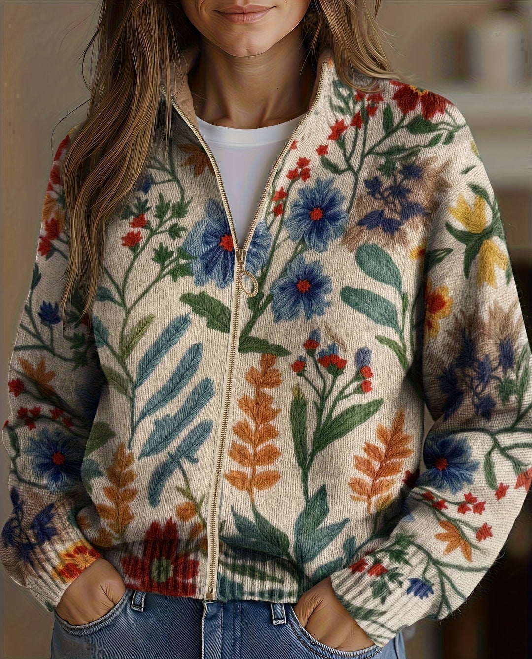 Elise - Cardigan zippé floral de jardin botanique