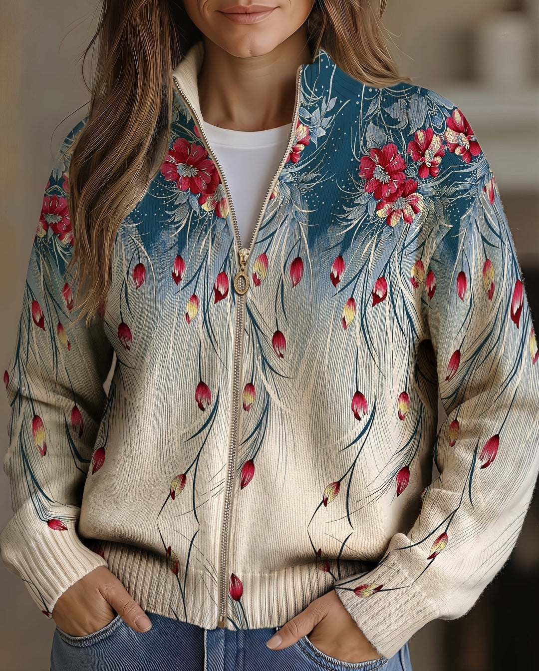 Gabrielle - Imprimé dégradé de plumes de paon floral